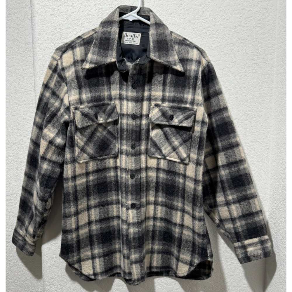 Cpo Flannel Shirt Mens Small Vintage Plaid Heavy Shacket Work Gray Black USA
